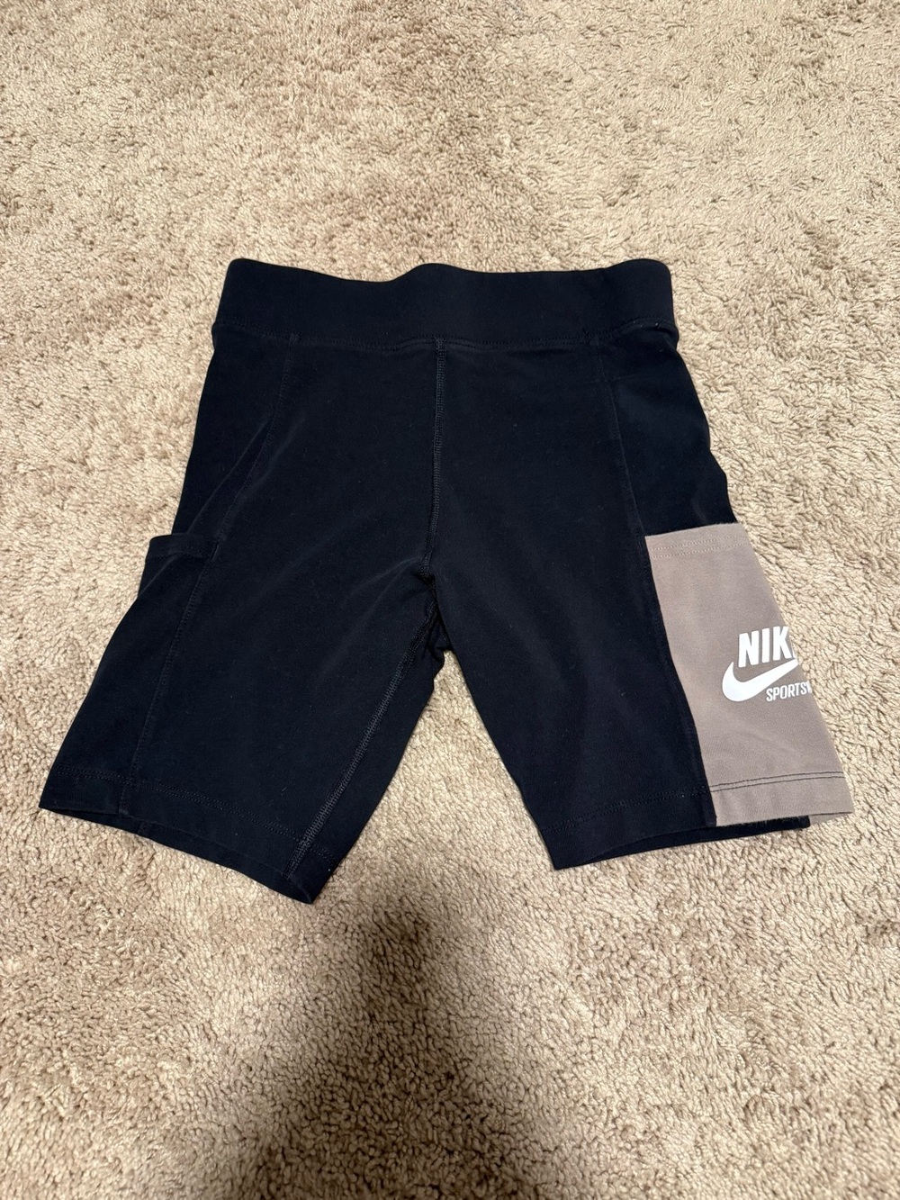 Nike Black Bike Shorts with Gray Side Panel and White Swoosh - 2 Pockets